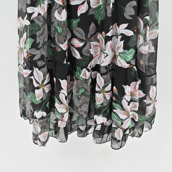ELENA BALDI Silk Maxi Dress Size L Black Floral Chiffon‎ Sleeveless V Neck Italy - Picture 12 of 13